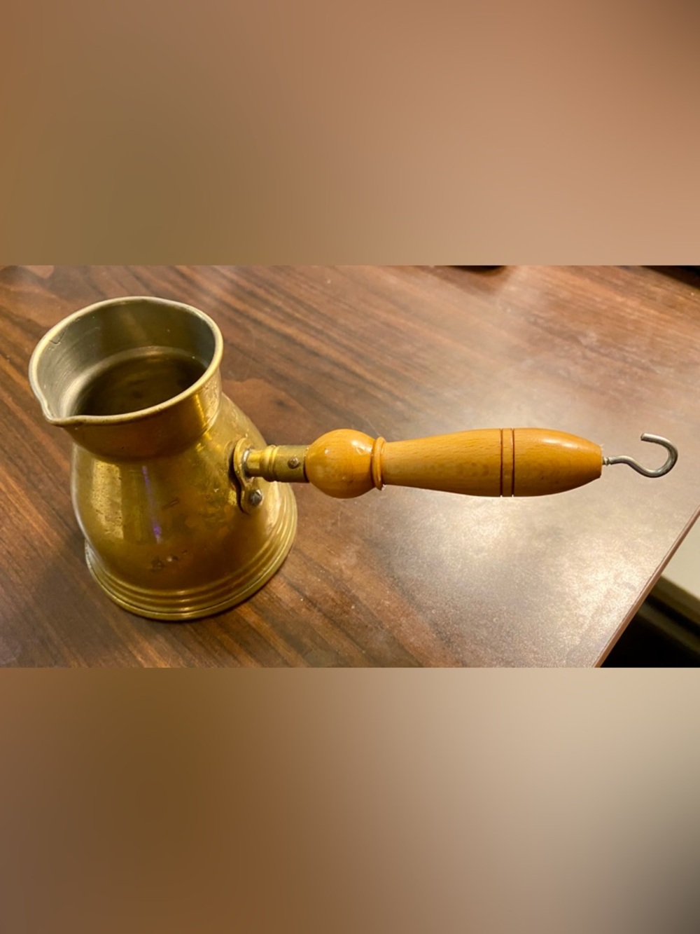 Brass Turkish Coffee Pot with Wooden Handle